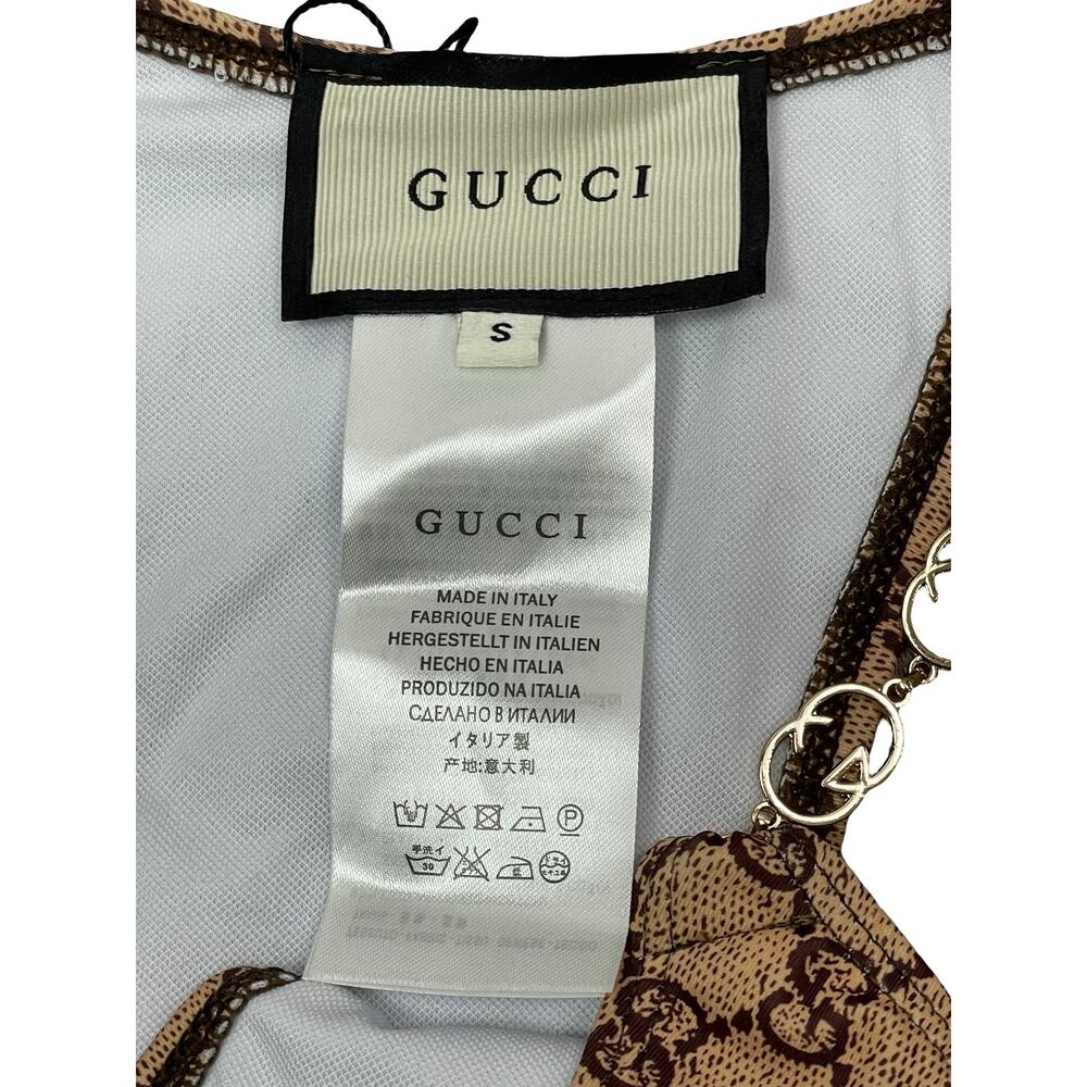 NEW Gucci Brown Beige Gold Tone Chain Monogram Swimwear Bikini Bottom Size S - Picture 5 of 12